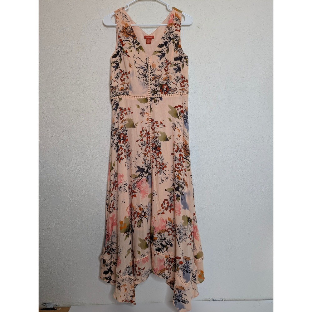 Sundance Womens Floral Handkerchief Hem Maxi Dress 6 Peach Boho Crochet Trim